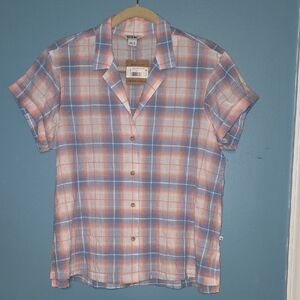 Eddie Bauer Packable Camp Plaid Short Sleeve Shirt Blouse Size M